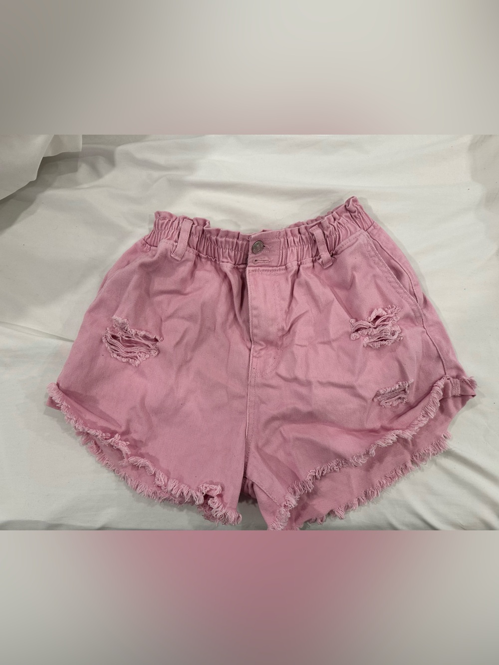 Love Tree Pink Distressed High-Waist Jean Shorts